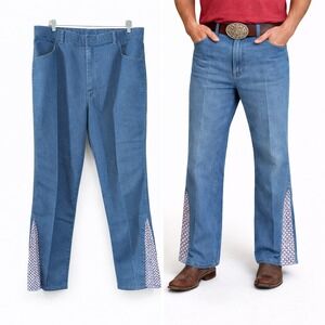 Wrangler Mens Denim Custom Bell Bottom Jeans 42x30 Vintage 70s Style‎ Handmade